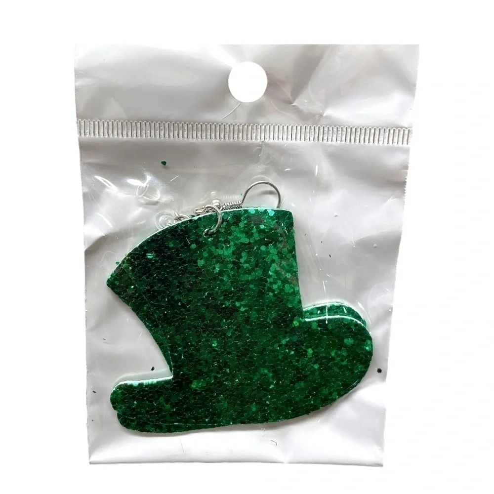 St Patricks Day Shamrock Clover Faux Leather Teardrop Dangle Earrings 3 Pair NWT